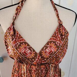 Gianni Bini Silk Halter Aztec Print Maxi Dress Size 6
